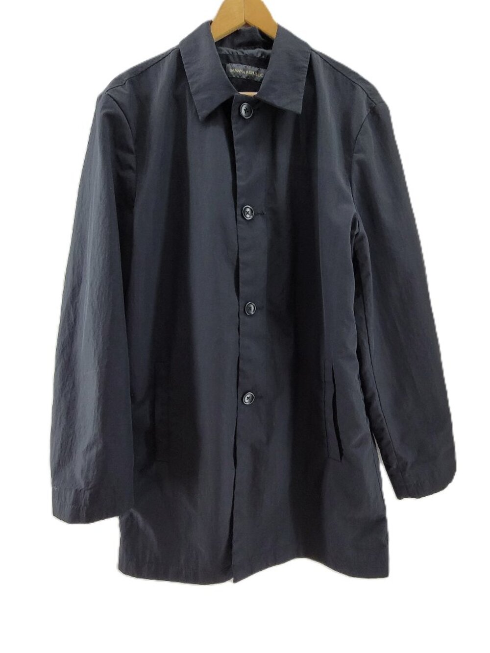 Banana Republic Trench Coat Women's M Black Lined Button Rain Jacket Classic
